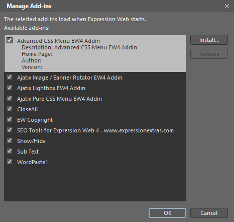 Manage add-ins dialog